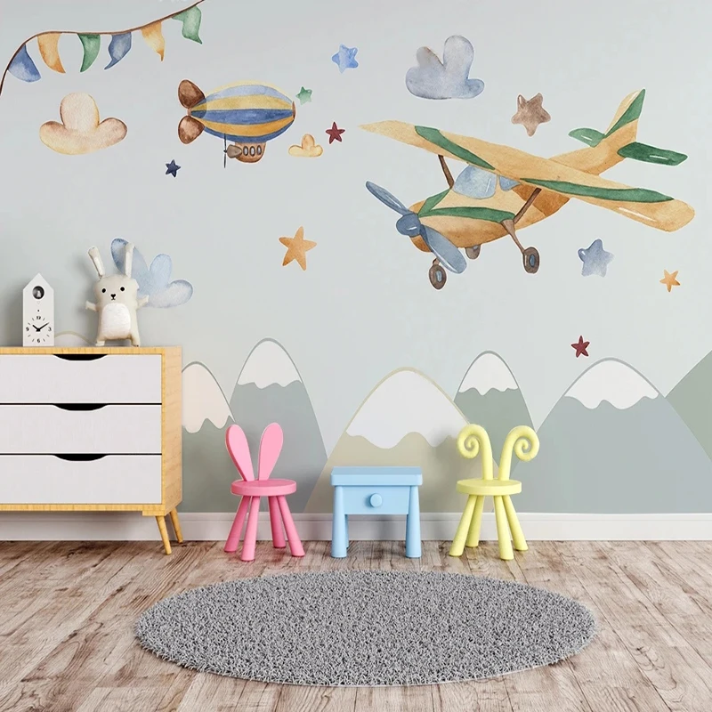 Custom 3D Wall Mural Modern Cartoon Creative Airplane Balloon Photo Wallpaper Children's Room Background Wall Decor Kid's Murals