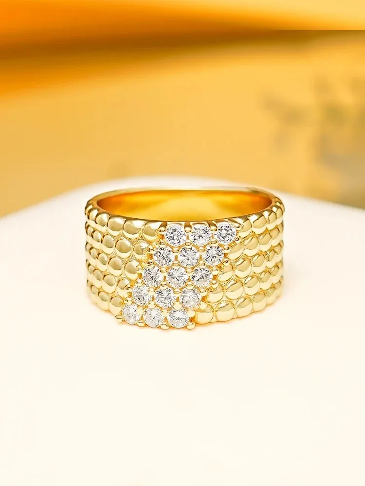 Retro plain gold with diamond ring and wide arm, small  exquisite gold-plated Instagram  cool   style