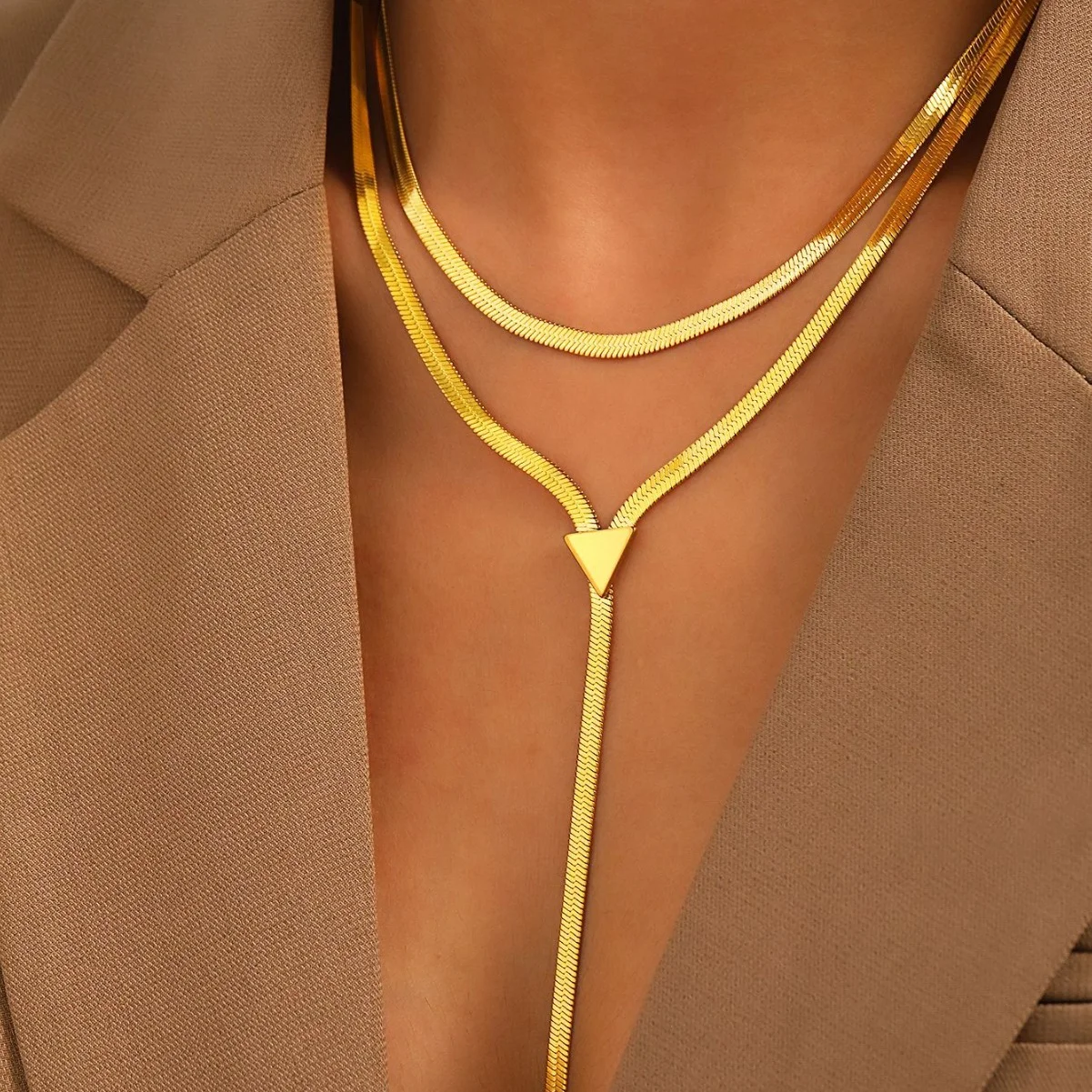 

Boho Triangular Snake Chain Multiple Necklace Set, Waterproof and Fadeproof, Women's Jewelry, Wedding Party Favors