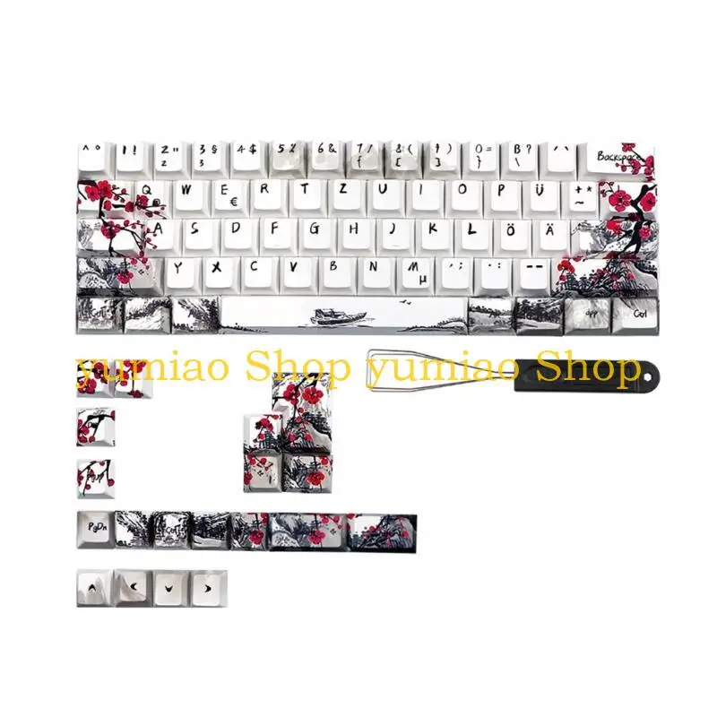 587B 80PCS Plum Blossom Keycaps PBT Material QWERTZ AZERTY 61 64 67 68 Keyboard Keys