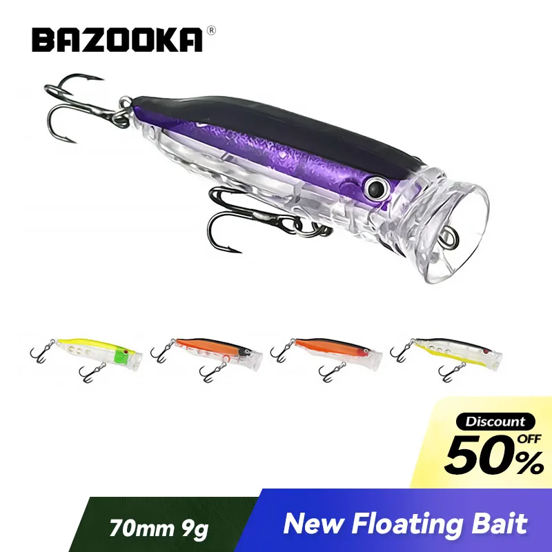 

Bazooka Hard Bait 70mm9g Water Surface Wave Climbing Long Throw ABS Ring Bead Bionic Built-in Steel Ball Fishing Lure Float Bait