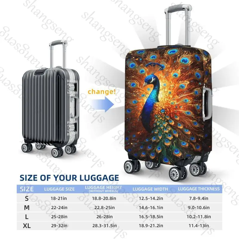 Peacock Flowers Travel suitcase protective case, suitcase cover, elastic protection, washable Luggage cover 18-32 in Accessories