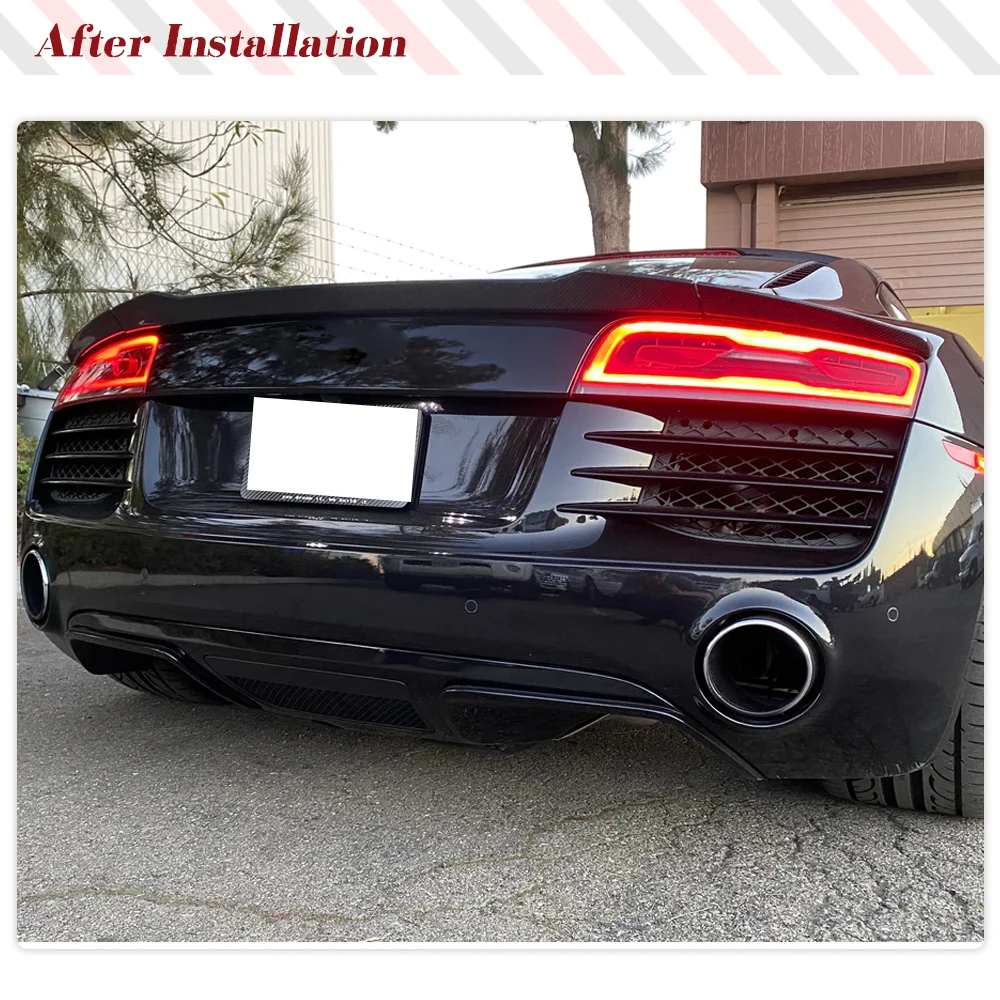 Car-styling Carbon Fiber Rear Trunk Spoiler Lip Wing Car Sticker for Audi R8 Gen1 Coupe V8 V10 2008 - 2015 Duckbill Lip FRP 3PCS