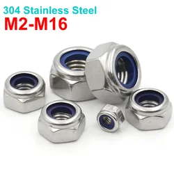 5/10/20/50pcs M2 M2.5 M3 M3.5 M4 M5 M6 M8 M10 M12 M14 M16 DIN985 304 Stainless Steel Hex Hexagon Nylon Insert Self Lock Nut