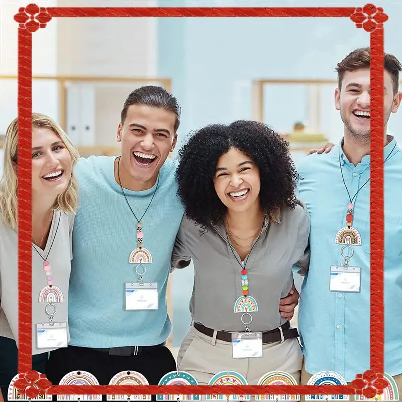 

24-часовая доставка, 8 шт., ремешок для учителя для идентификационных значков и ключей, акриловый ремешок в стиле бохо с радужным бисером, милые брелки для женщин Id La