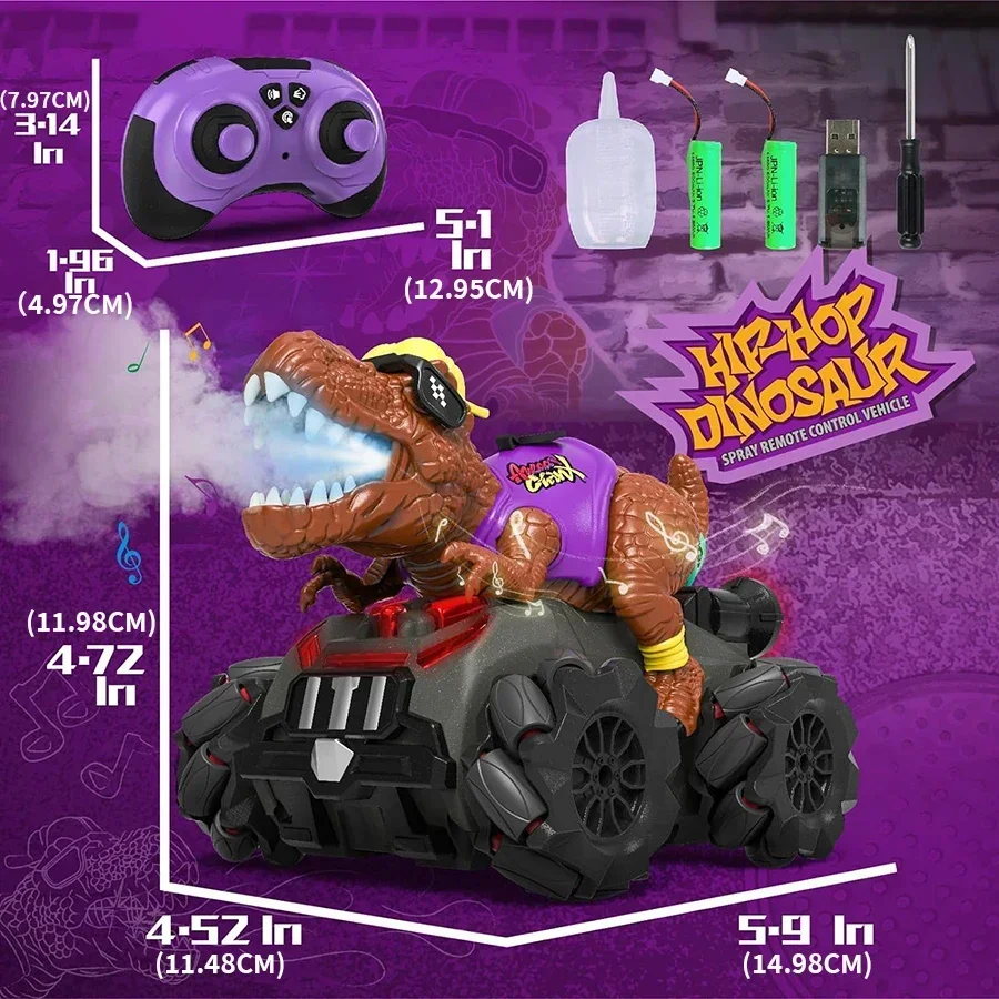 Coche de dinosaurio teledirigido, juguete eléctrico Hobby RC para niños pequeños, con luces y sonido en aerosol, regalo de cumpleaños para niños y niñas