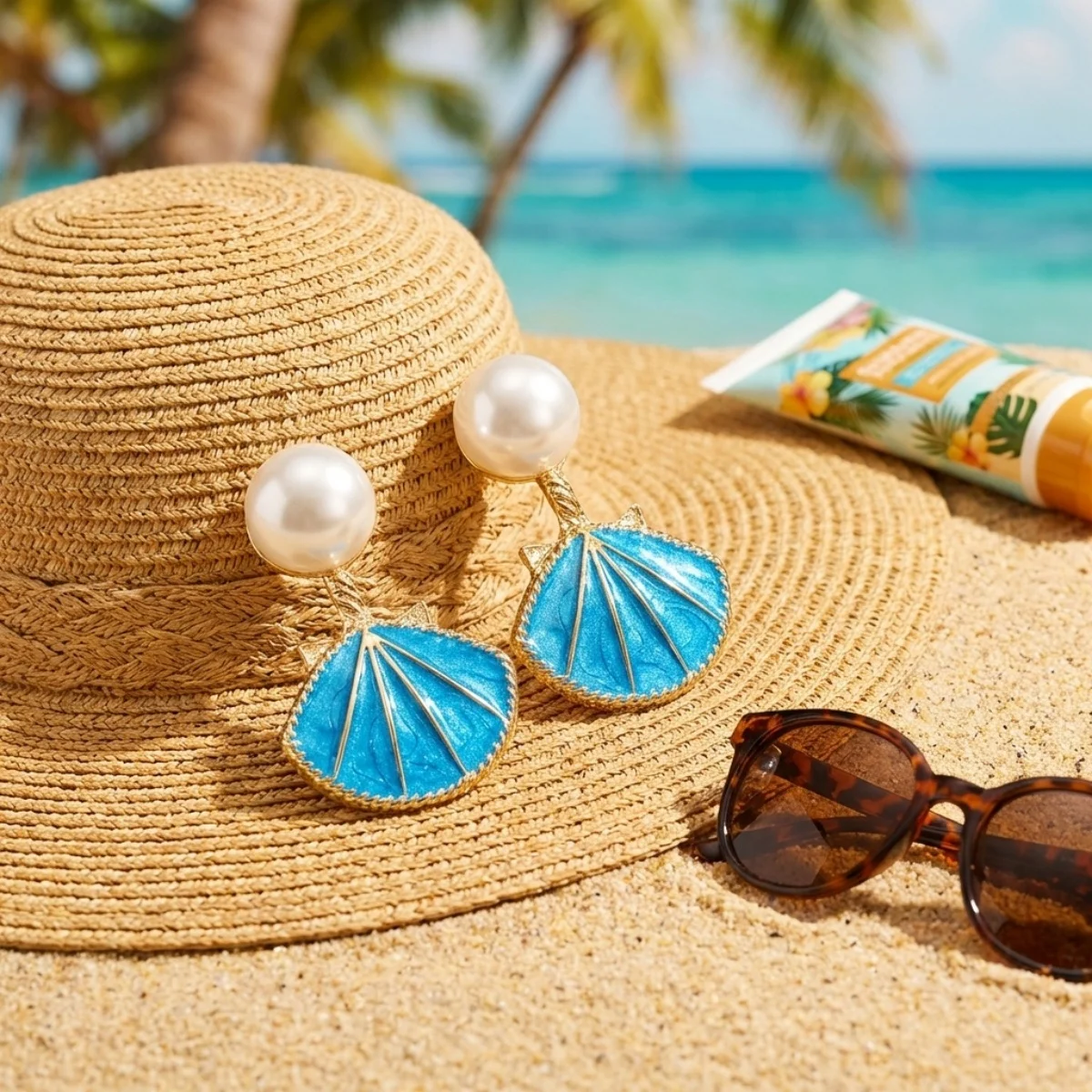 Imitationsperlen-Ohrstecker mit Emaille-Muschel-Rückseite für Damen und Herren, böhmische Ozean-Strand-Muschel-Ohrringe, Sommerparty-Schmuck – Detail 15