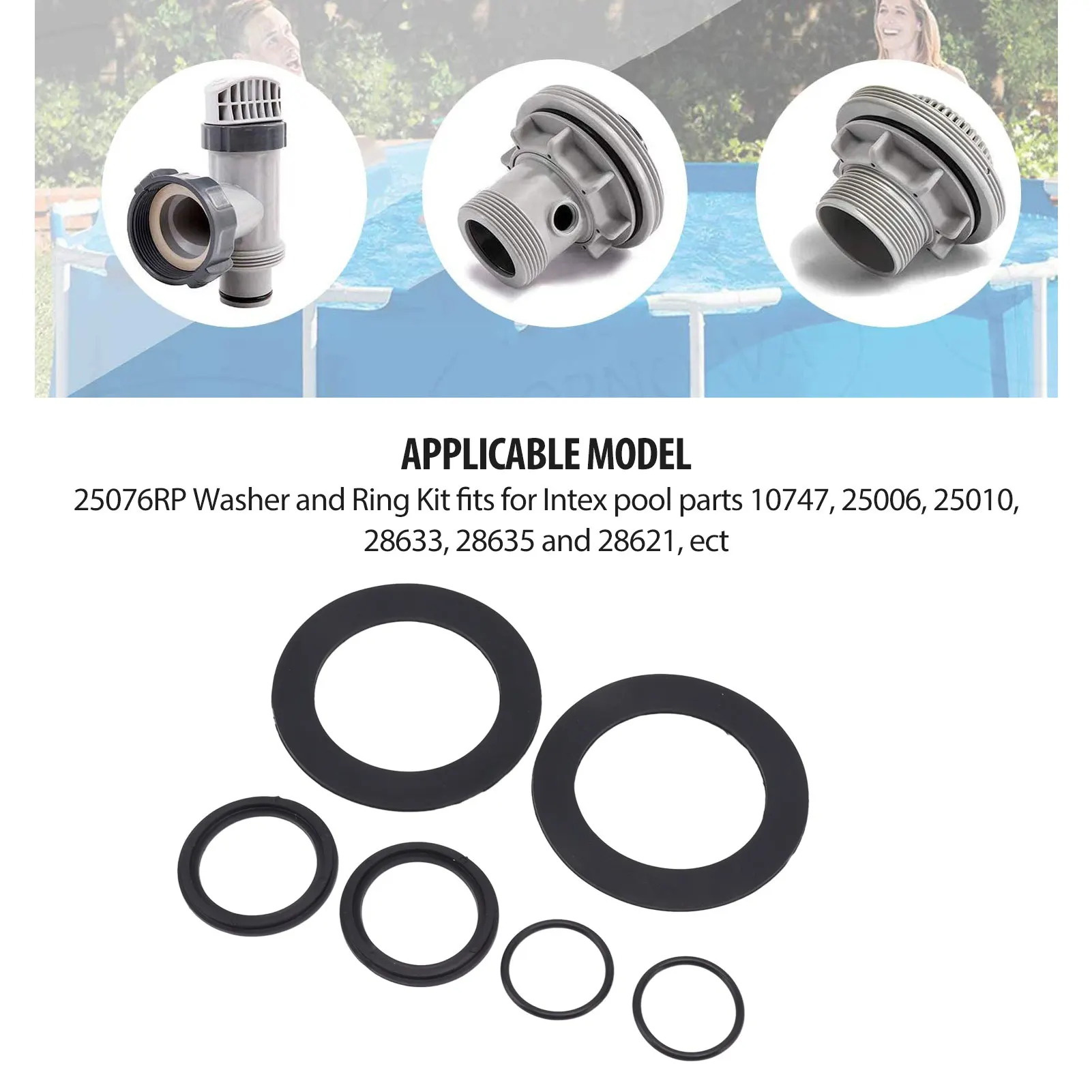 6PCS 25076RP Washer And Ring Kit Rubber Washer Replacement For Intex Pool Plunger Valves 10745 10262 10255