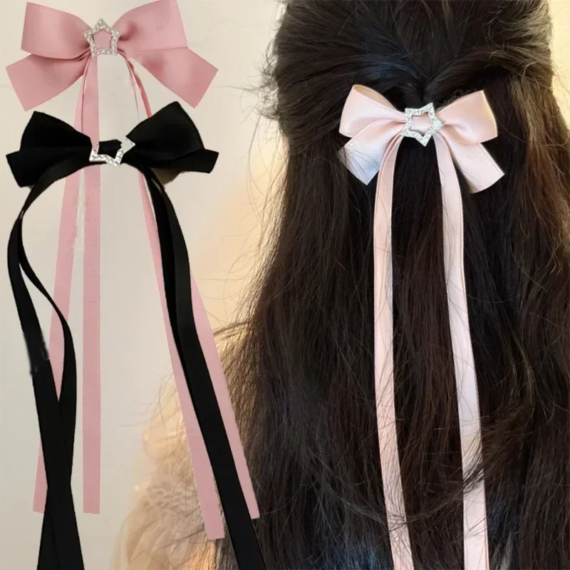 الوردي القوس ستار الشريط مشبك شعر للفتيات ، الحلو الكلاسيكية مقاطع الشعر الأسود ، والأزياء الأنيقة ، دبابيس الشعر حفل زفاف ، اكسسوارات للشعر هدية #1