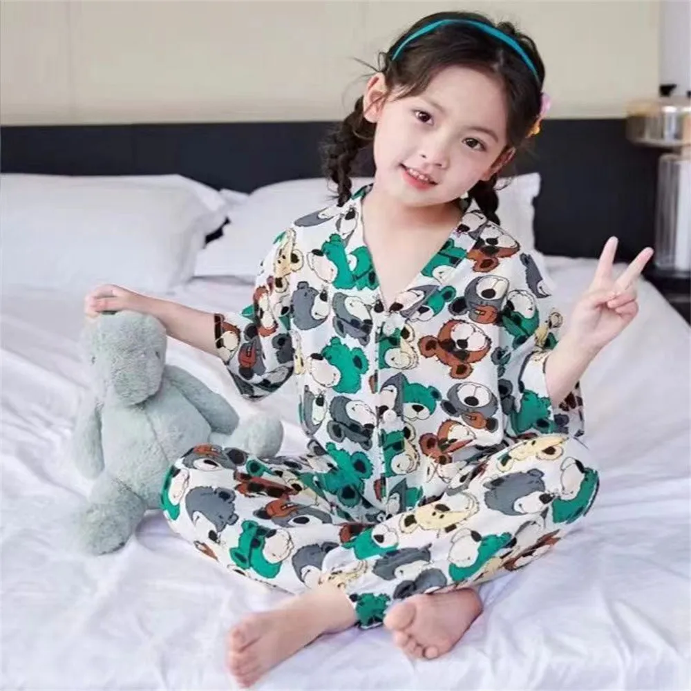 Summer Kids Pajamas Short-sleeved Shorts Boys and Girls Suit Summer Thin Section Loose Small Children Air-conditioning Clothing