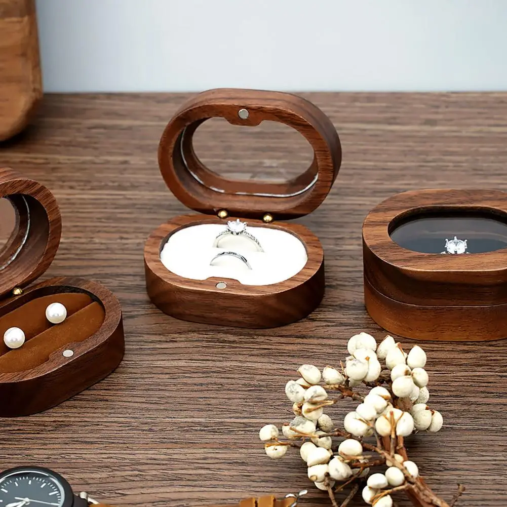 Wooden Ring Box Handmade Wooden Rustic Ring Box with Lid Velvet Engagement Ring Holder Wedding Proposal Storage Gift Box
