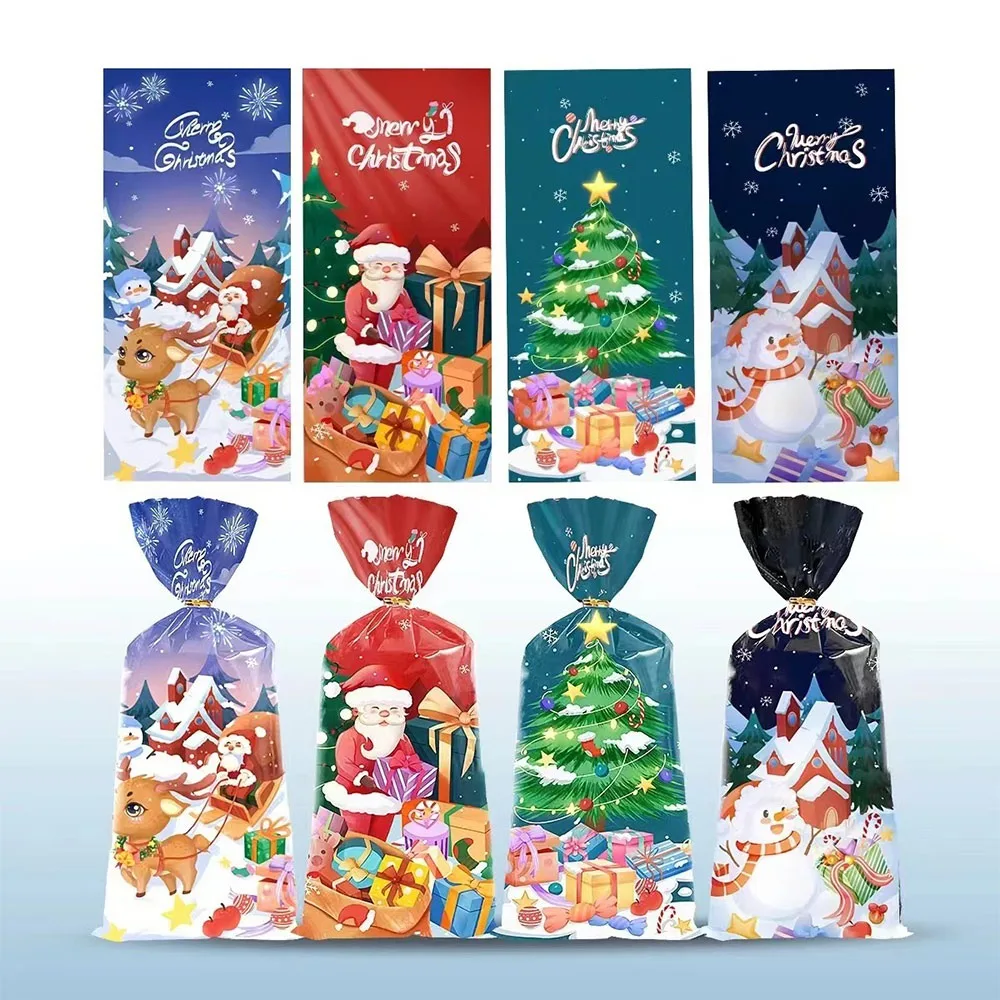 

50PCS Multicolor Christmas Candy Bag Cartoon Santa Clause Deer Xmas Tree Snowman Christmas Gift Bag Cookies Snacks