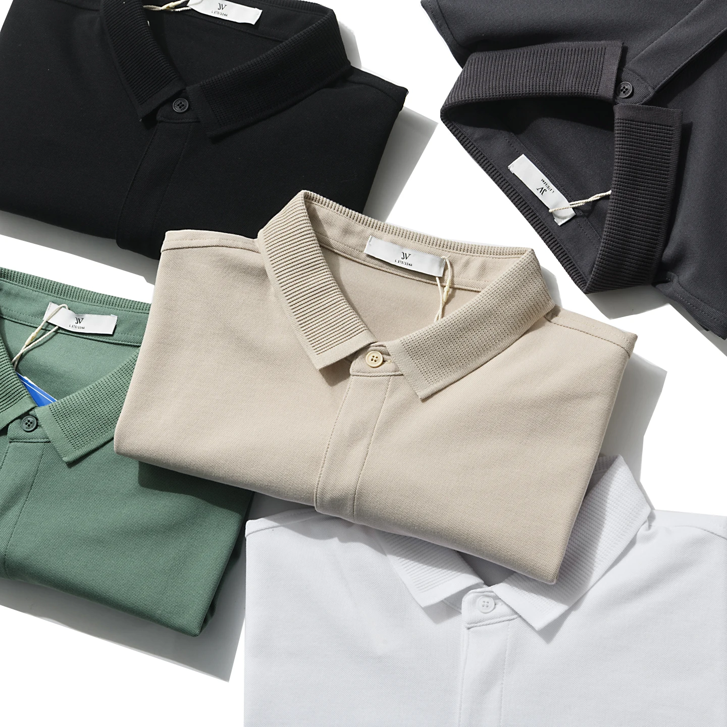 High-End Lightweight Summer Men's  Shirt Short Sleeve Flip-Collar Pure Color Quality T-Shirt Cotton Blend Cool Feeling Ca...