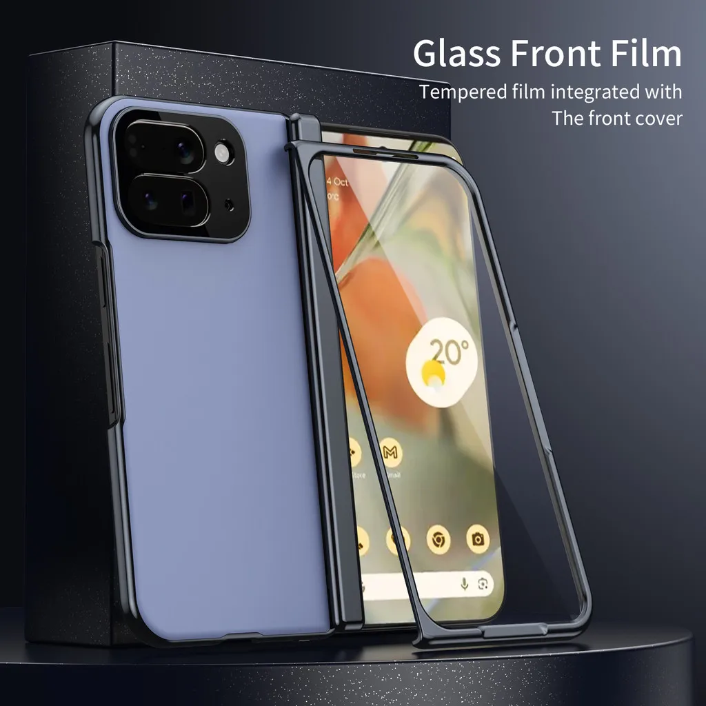 AG Matte Leather Golden Border Phone Case With Steel Film For Google Pixel 10 Pro Fold Hinge Protection Cover +