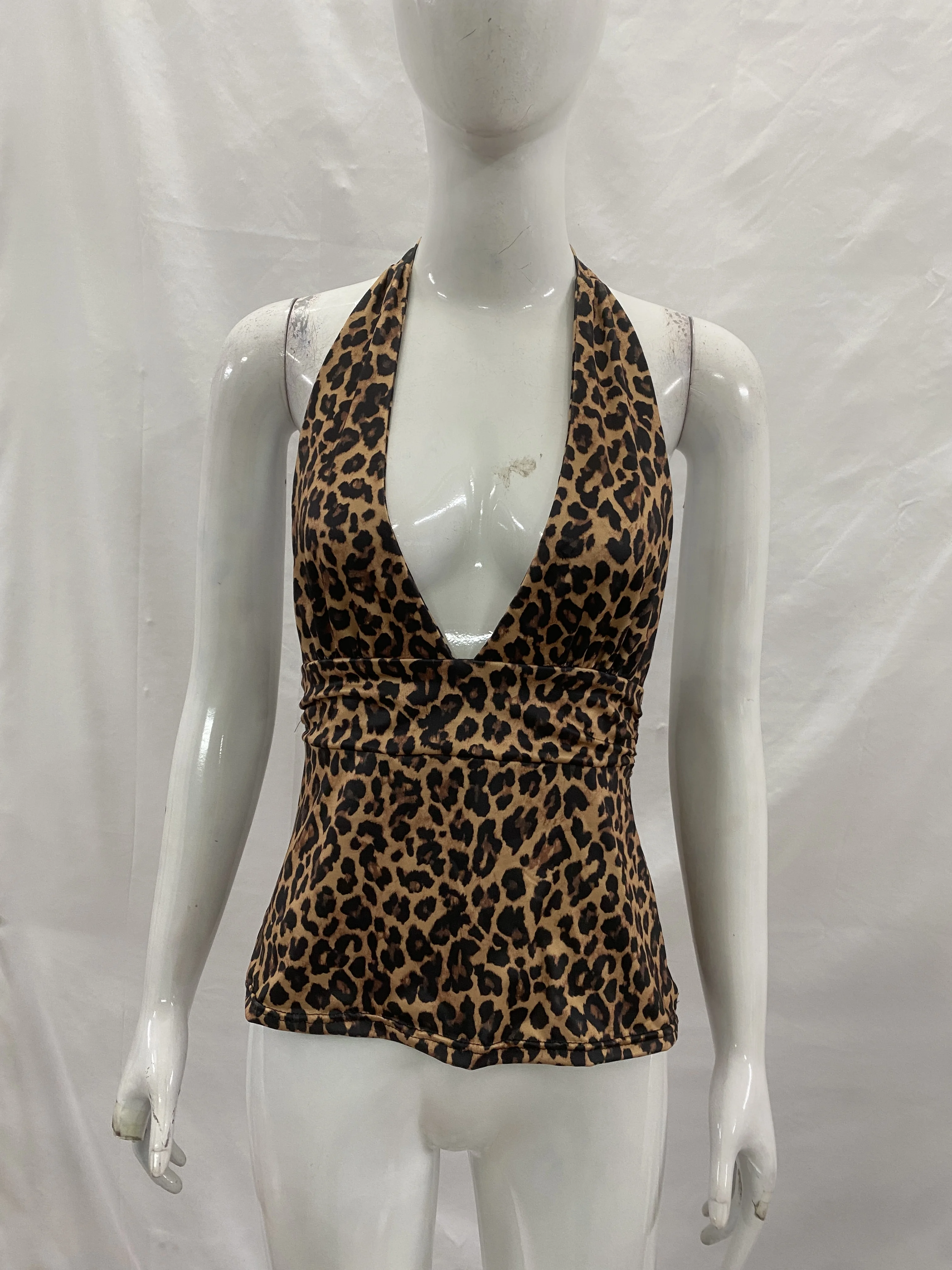 2026 Summer Women's Y2K Polka Dot Strap Top Deep V-neck Ruffle Waist Hemp Sexy Slimming Sleeveless Casual Tank Top