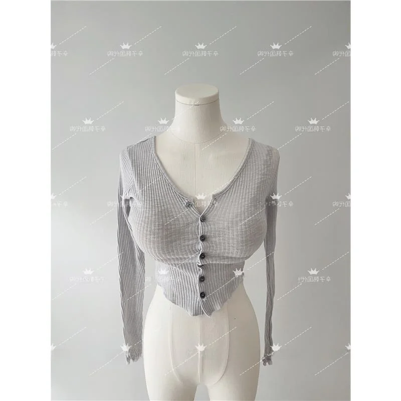 

5STUDIO Long Sve Knitted Cardigan Waist-Cinching Sun Protection Women's Faion Cotton ort Length Pullovers