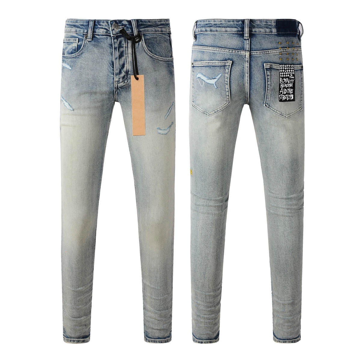 KSUBI Cross Jeans American High Street Paint Hole Trend Low Rise Skinny Denim Pants Pleated Ripped Frayed Jeans