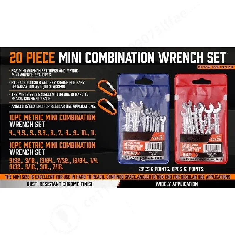 97469 20PC Metric and British Dual Purpose Wrench Set with 2 Mountaineering Buckles