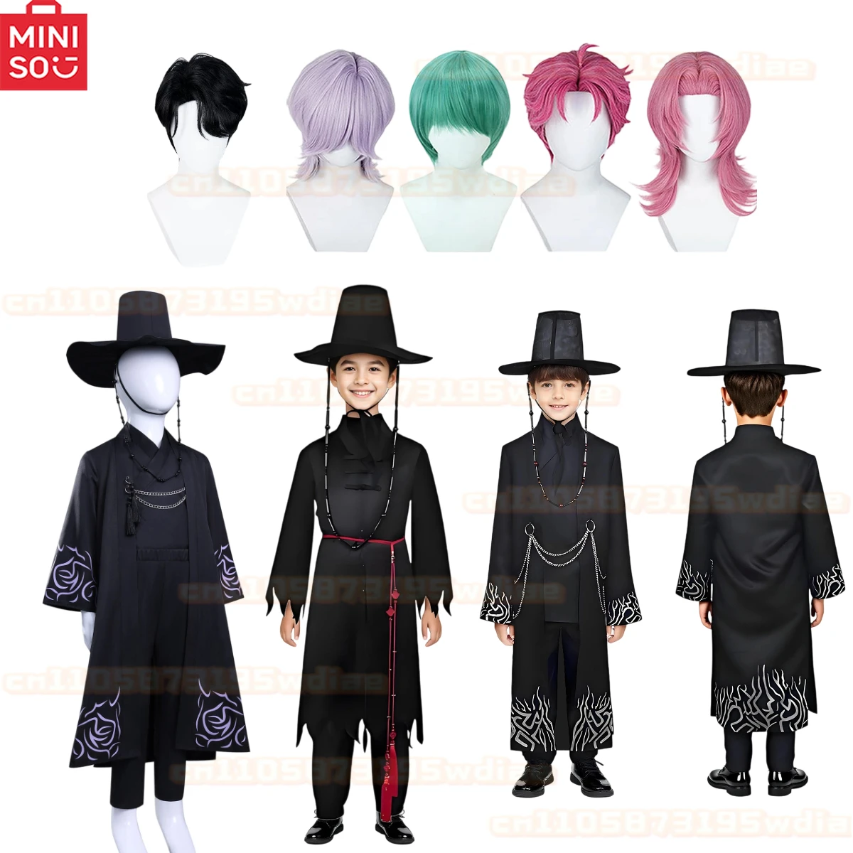 

MINISO KIDS COSPLAY 2025 Top Selling Men Boy K-Pop Demon Hunters/HUNTR/X Saja Boys Jinu Cosplay Halloween Coat Hat Tops Party