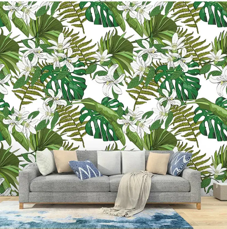 Customized Wallpaper Southeast Asian Plant Flower Wallpaper Sofa Living Room TV Background Wall French style leaf 3D Wallpaper