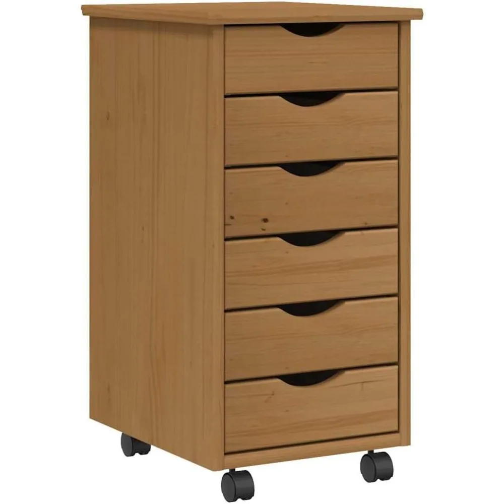 

6-drawer cabinet, solid pine movable filing cabinet, storage cabinet with wheels, home office drawer cabinet