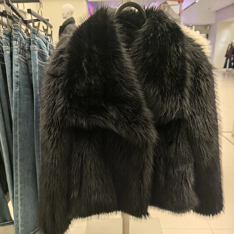 Women Faux Fur Coats Solid Fur Jackets Cotton Linen Turn Down Collar Long Sleeve Open Stitch Loose Streetwear 2026 Autumn Winter
