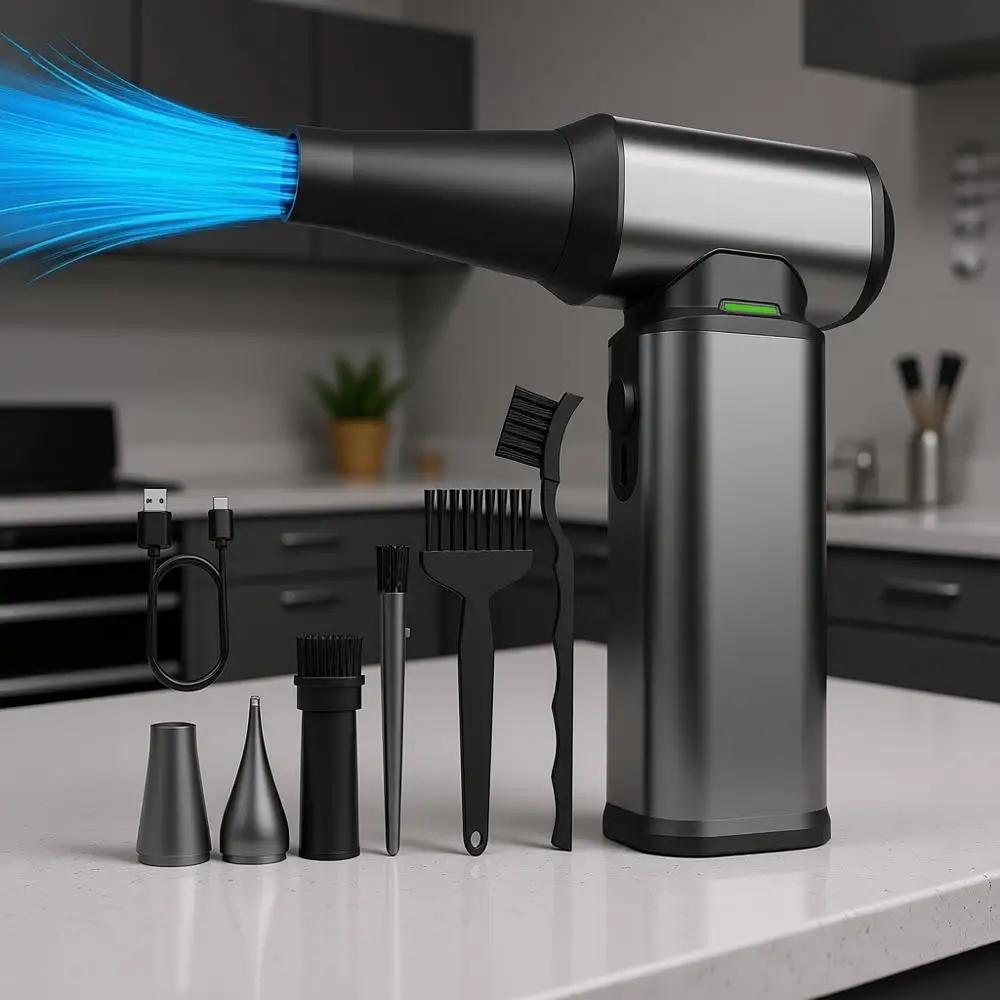 

180000RPM Powerful Cordless Electric Air Duster with Brush, Motor and LED Light, Rechargeable Step Speed Regulation Dust Blower