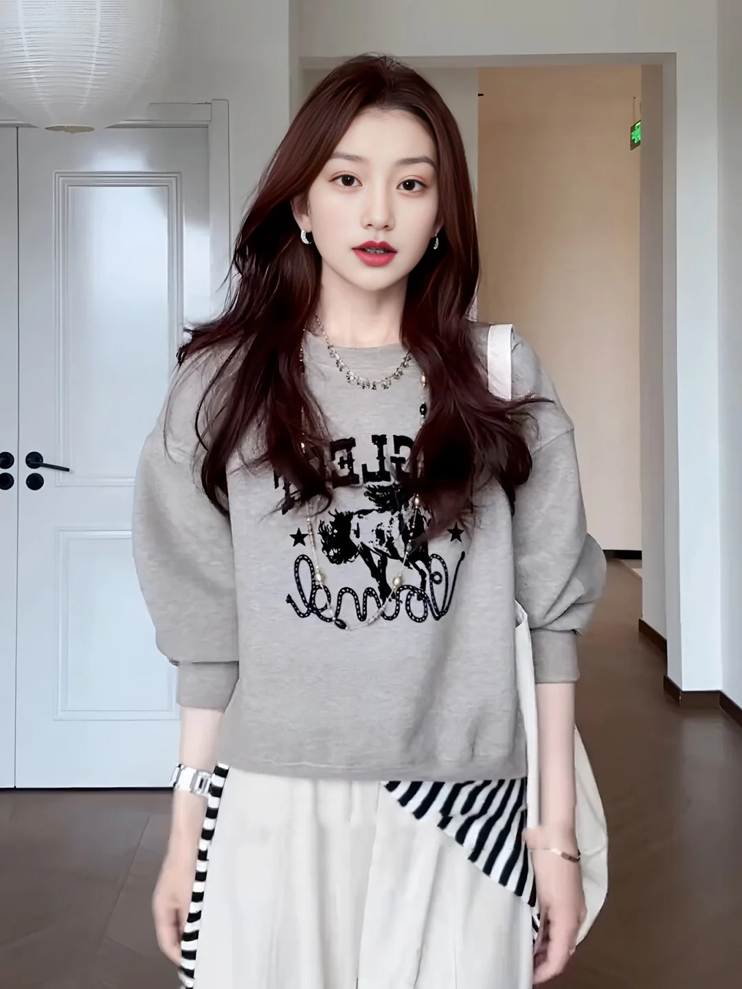 Loose Long Sleeve Hoodie Women's Korean Style plus Size Print Casual Top Autumn New Style Slimming Meat Covering Top