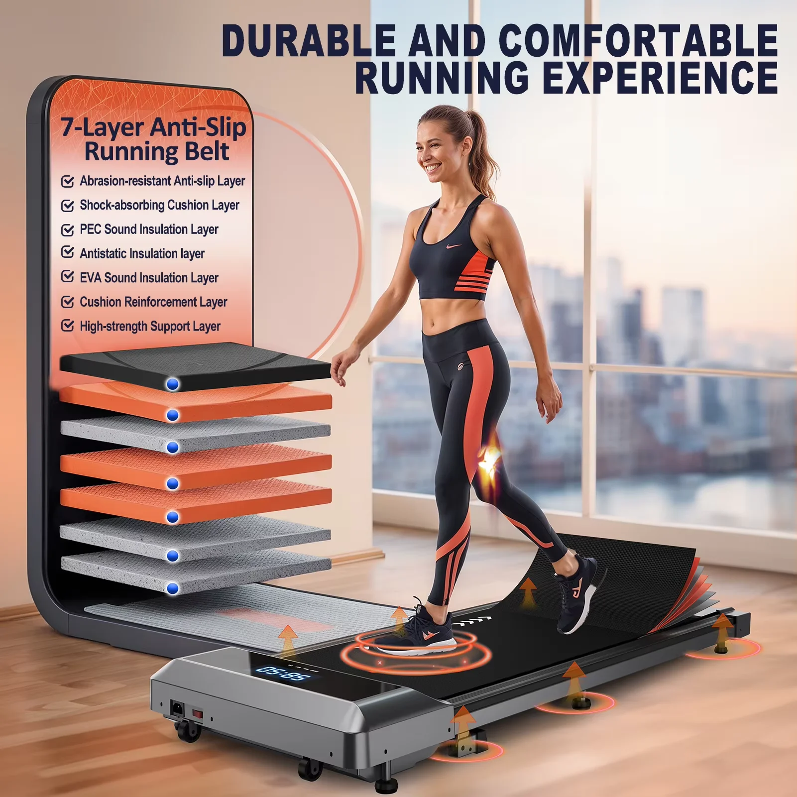 Tapete para caminar Escritorio para cinta de correr con control remoto, motor de 2,25 HP, velocidad de 1-6 km/h, pantalla LED, 2 en 1