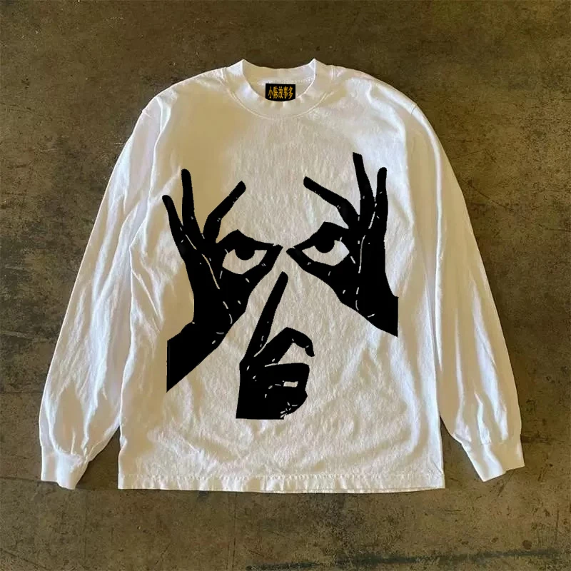 

Футболка из чистого хлопка с длинным рукавом, 310 г, плотная, в американском ретро-стиле, оверсайз, уличный стиль, универсальная, повседневная, осенняя мода