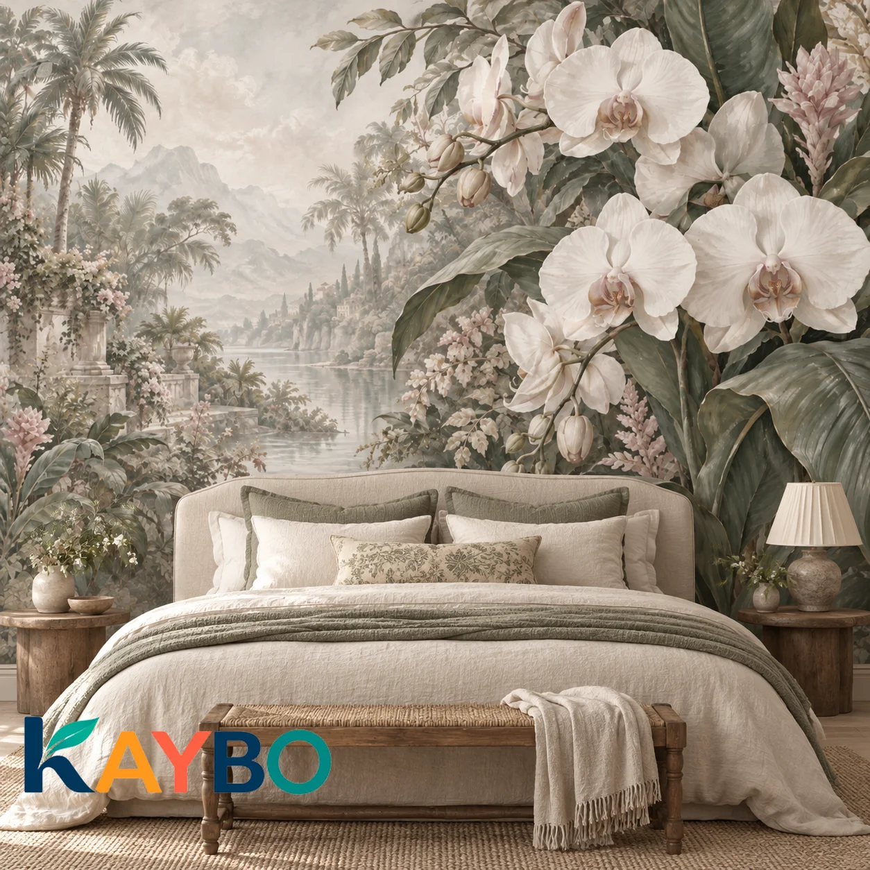 Wallpaper Mural Tropical Orchid Flower Landscape Vintage Botanical Nature Scenery Bedroom Living Rooms Non Self Adhesive Elegant