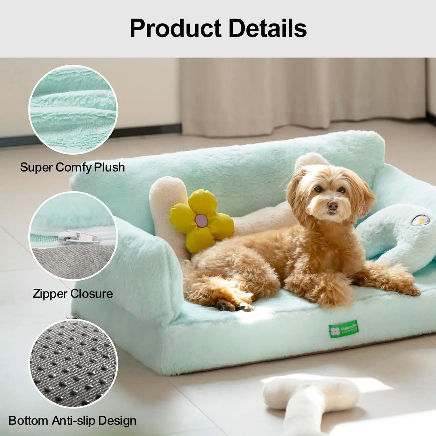 Mewoofun Cat Bed Small Dog Bed Cat Sofa Dog Couch Orthopedic Dog Bed Egg- Foam Pet Bed with Removable Washable Cover