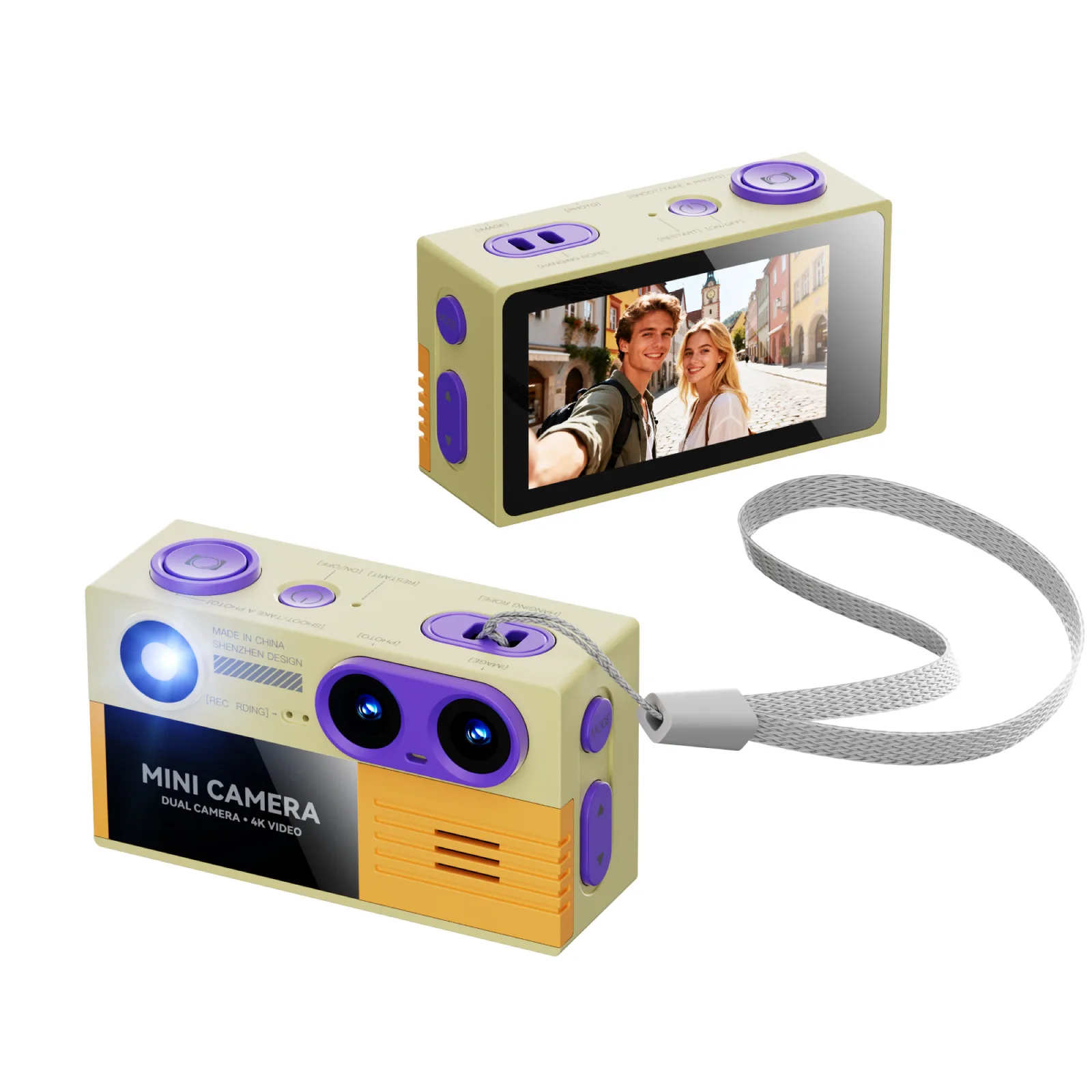 Clip-On Portable Mini Digital Camera, Multiple Colors Available 4K HD Dual Camera With Fill Light, Suitable For Outing Recording