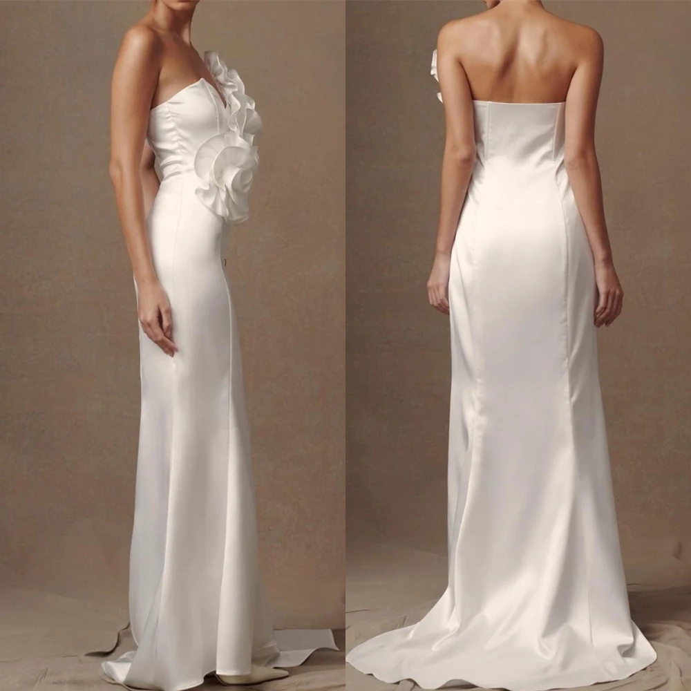 

Customized Elegant Strapless Evening Dress and Exquisite Satin Special Occasion Gowns and Delicate Flowers Celebrity Gowns