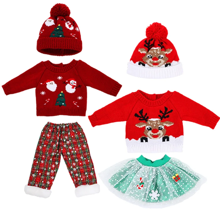 新しい 16-18 インチ 40.64 センチメートル クリスマスニット人形服セット 新生児人形、リボーン人形、クリスマスギフト用