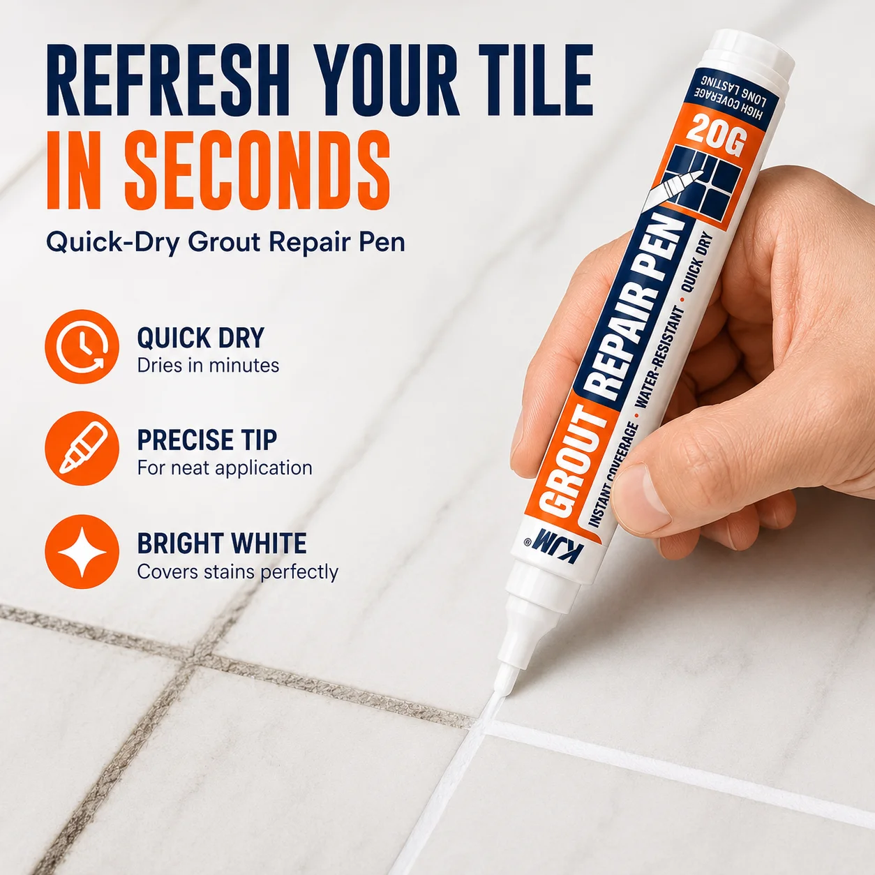 Tile Grout Repair Pen Quick Dry Waterproof Mildew Resistant Touch Up Marker For Kitchen Bathroom Ceramic Tile Line Refinishing