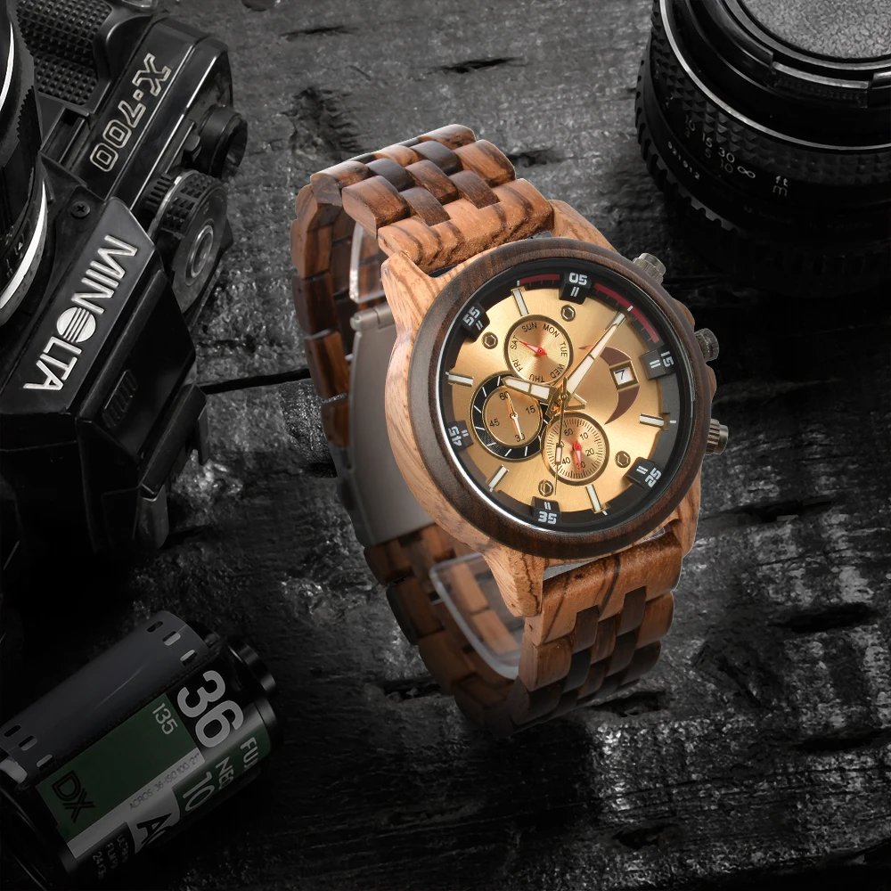 Wood Watch Men Wooden Luxury Mens Wrist Watches Man Sports Fashion Men's Quartz Wristwatches Chronograph Wooden Watch for Men