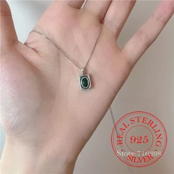 Real Money 925 Sterling Silver Women's Necklace Square Geometric Black Turquoise Pendant Necklace Wedding Party Jewelry Gift