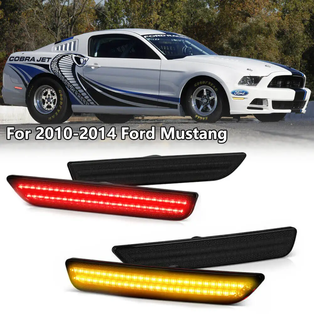 

4x Smoked Lens Front Amber & Rear Red LED Side Marker Light Assembly Kit Bumper Lamps For 2010 2011 2012 2013 2014 Ford Mustang