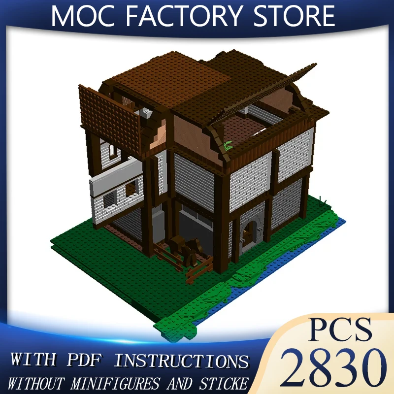 โมเดลปราสาทยุคกลาง Moc Building Block Modular A Old Tudor Style House Model Technology Brick DIY Assembly Toy Gifts
