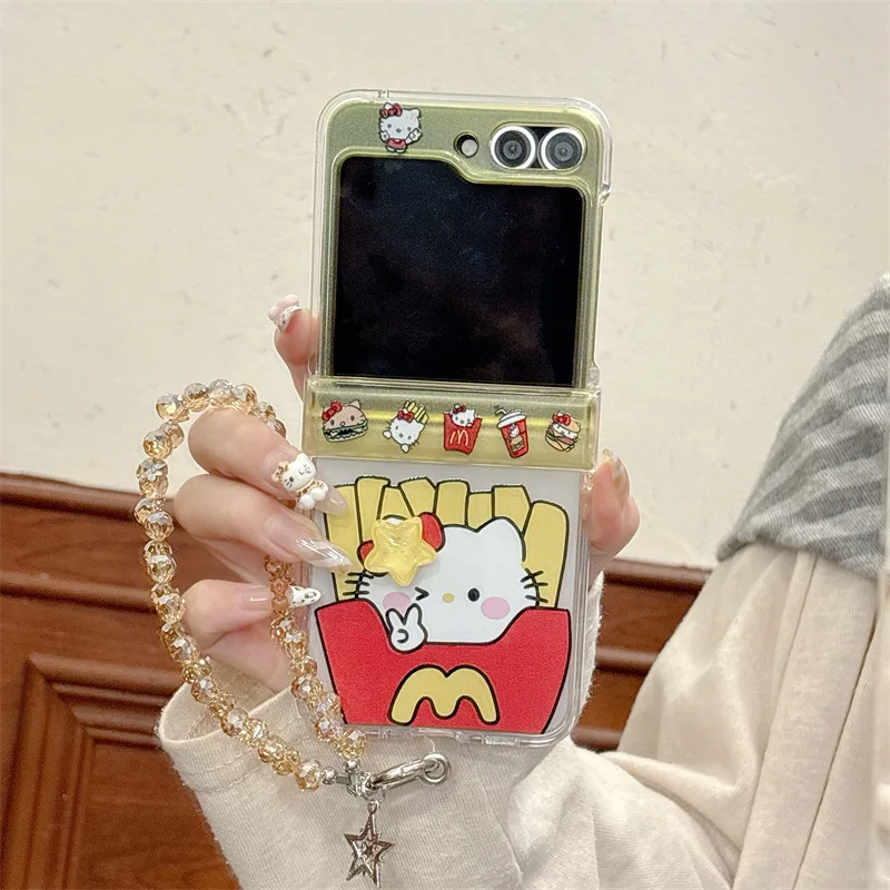 

Cartoon Cat French Fries for Samsung Galaxy Z Flip 7 6 5 4 Protective Back Cover for ZFlip5 ZFlip6 ZFlip7 Case Shell