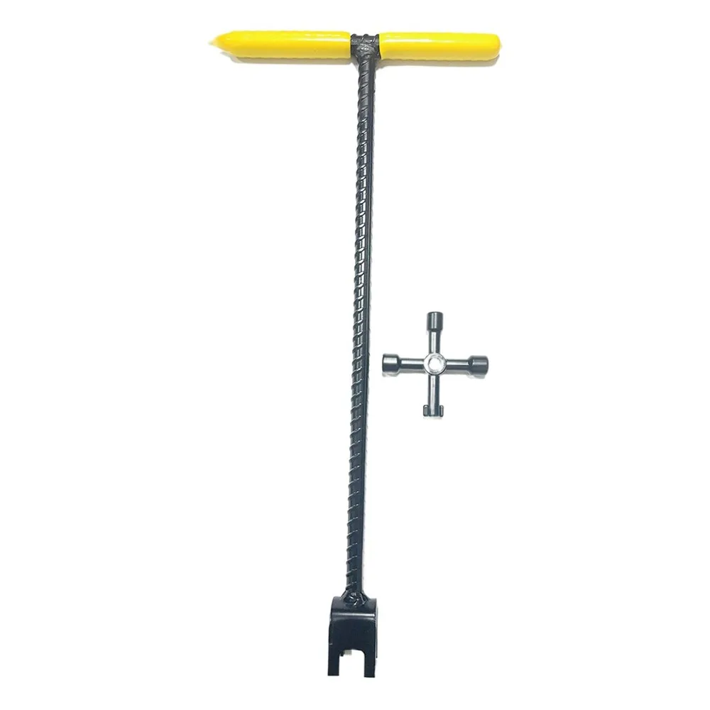 Sturdy Steel T-Handle Wrench Heavy Duty Threaded U-Head Design Water Shut Off Tool Reinforced Ergonomic Handle