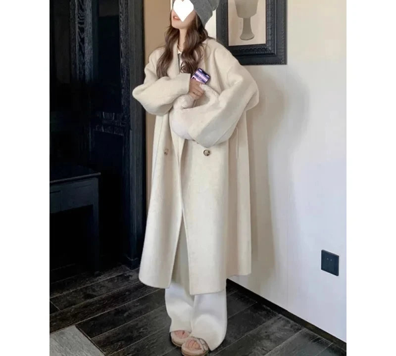 Korean Department Woolen Coat Women in Long Winter 2024 New Style Thickened Woolen Coat