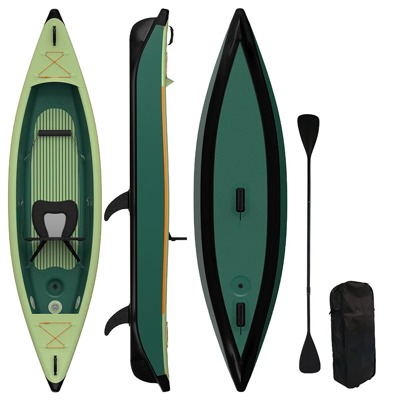 1 Person PVC Drop Stitch Inflatable Ocean Kayak 3.1-4m Length Built With Comfort Supporting Accessories For Open Water Angling