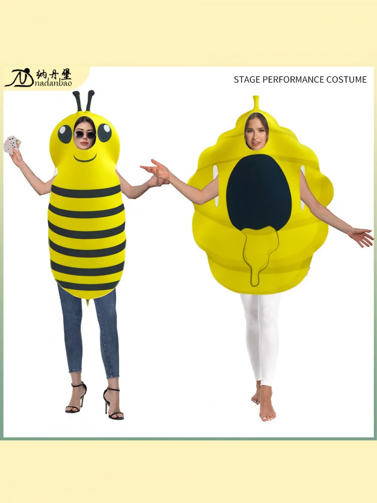 أزياء الهالوين المطبوعة الرقمية لخلية النحل دعائم المسرح زي إسفنجي أصفر النحل بدلة تنكرية ملابس نسائية تقليدية #1
