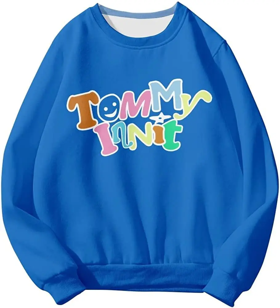 سويت شيرت ماركة TommyInnit سويت شيرت فريق الأحلام SMP ميرش برقبة مستديرة وأكمام طويلة بلوفر أزرق للسيدات والرجال ملابس مضحكة مع قلنسوة للخروجات اليومية