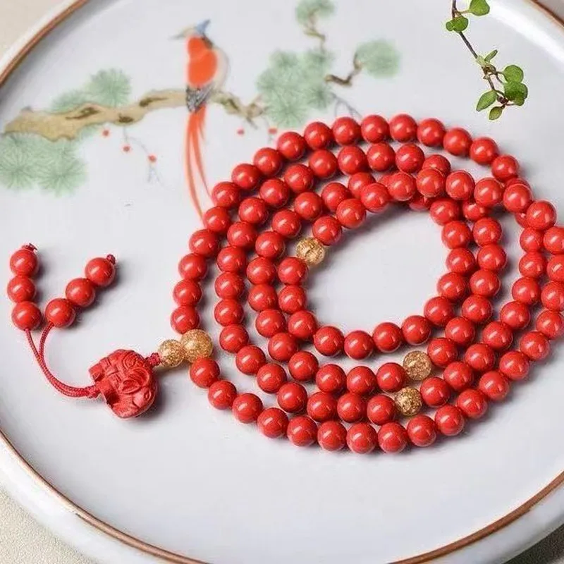 Red Sand 108 Sweater Chain Buddhist Prayer Beads Bracelet Multi-Layered