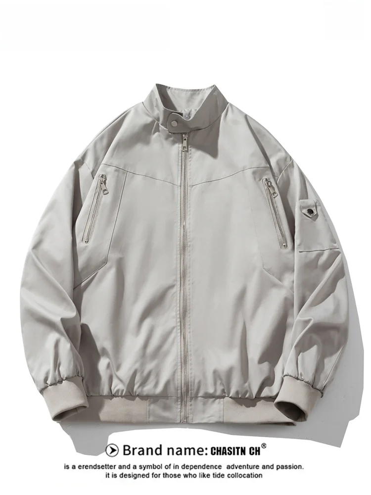 

Мужская куртка-бомбер в американском уличном стиле с воротником-стойкой, на молнии, в рабочем стиле, для пар, верхняя одежда