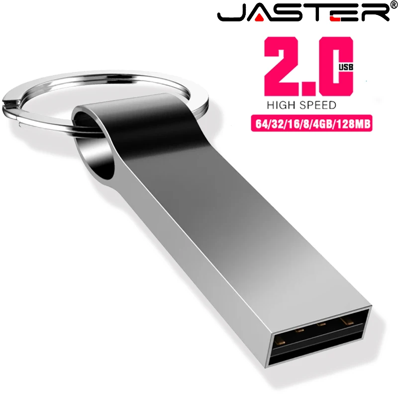 JASTER Metal USB Flash Drive 128GB Silver Waterproof Memory Stick 64GB Shatterproof Pen Drive 32GB Fast Transmission U Disk 16GB