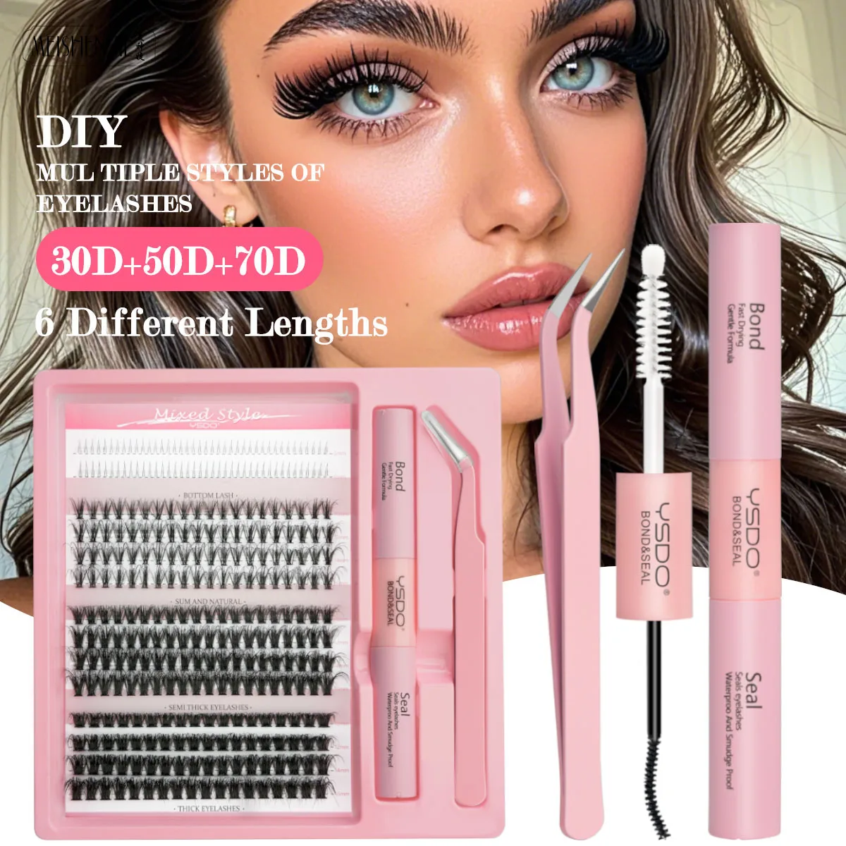 

Lash Clusters Kit Waterproof Strong Hold DIY Lash Extension Kit Lash Bond And Seal And Gluing Glue Accessories Eyelash Tweezers